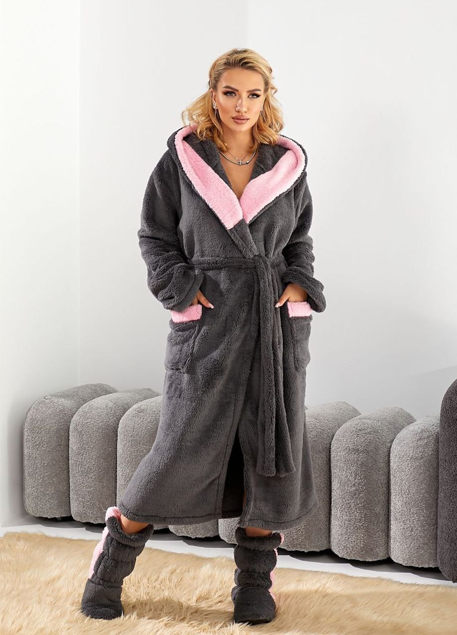 Жіночий довгий махровий халат з капюшоном та чобітками Modena (305776616)