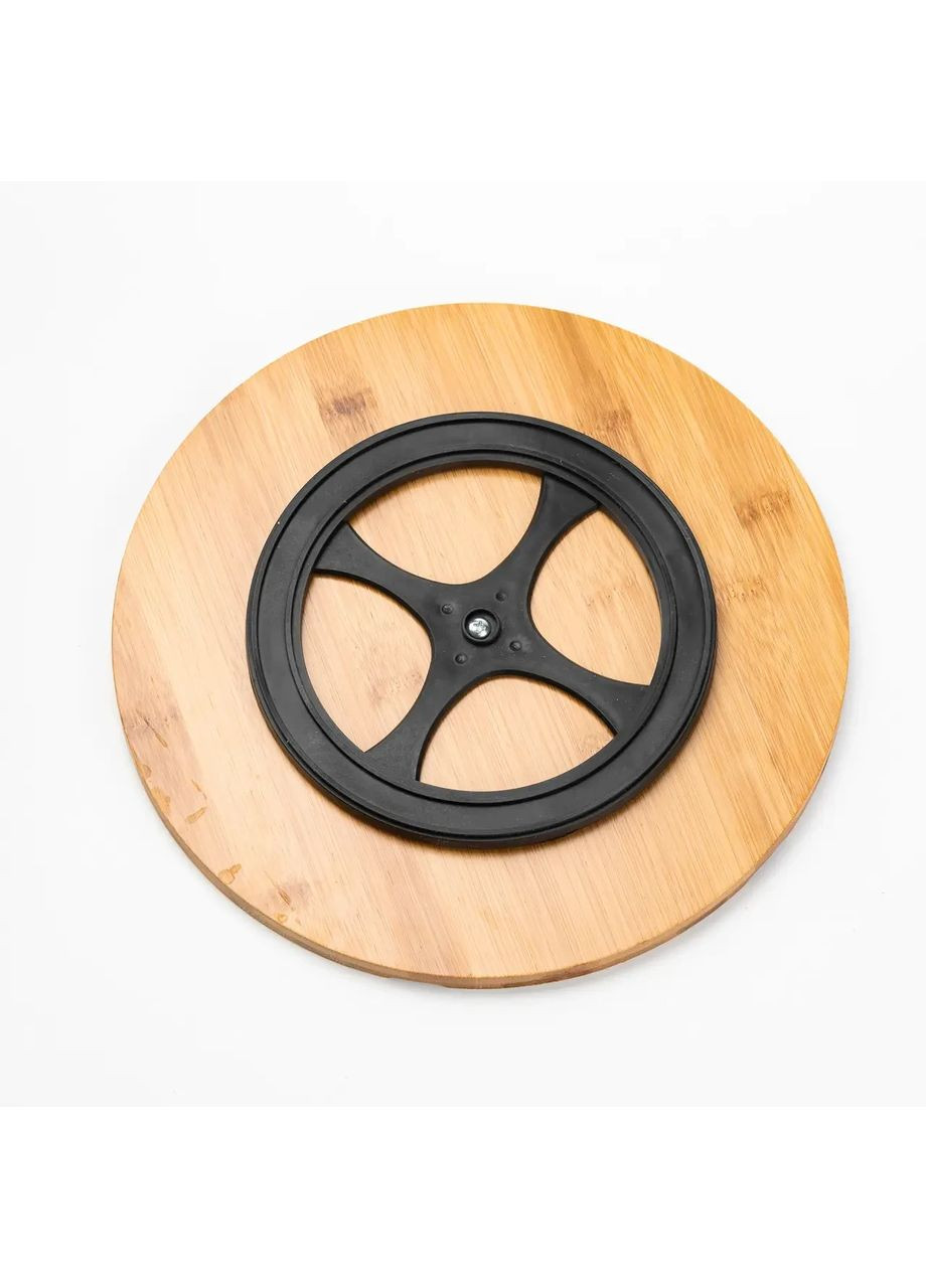 Тарілка для піци 28 см керамічна що обертається, бамбукова основа Білий Yiwu (360455087)