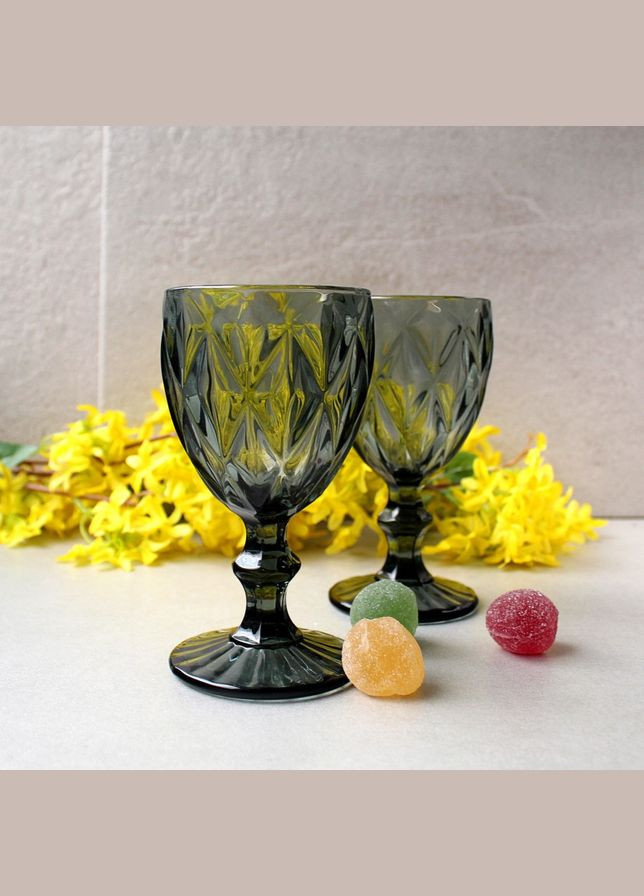 Набір вінтажних чорних келихів для вина "Кварц" 6 шт 240 мл (6433) Hell (303138407)