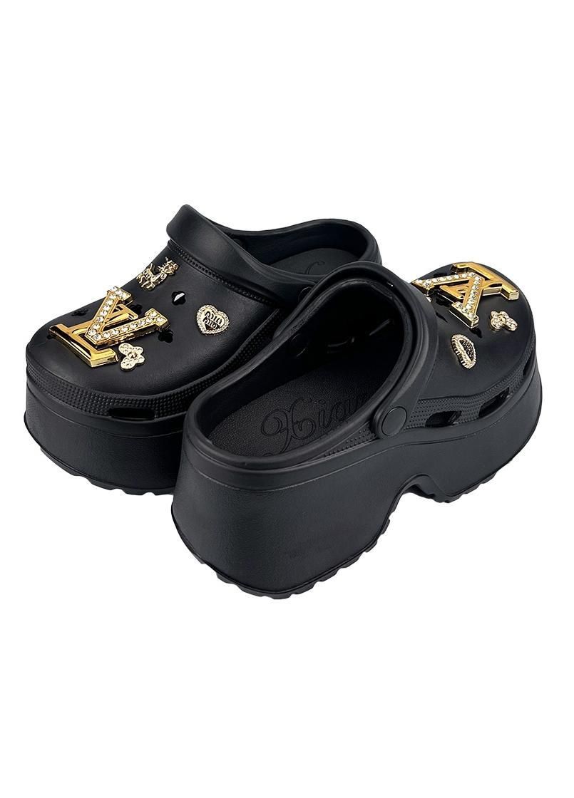 Жіночі крокси сабо на платформі з джибітсами чорні 10837-1 No Brand (331205779)