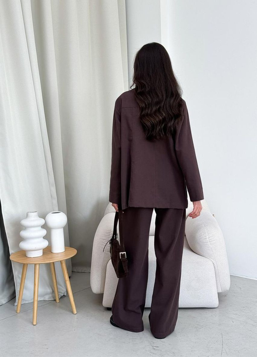 Коричневый женский женский пиджак свободного кроя со съемным поясом (ak37003p) Art Knit - демисезонный