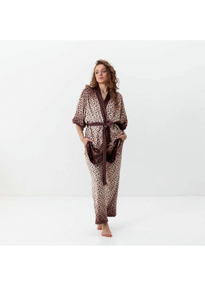 Комбінована всесезон комплект жіночий з плюшевого велюру штани та халат леопард 3446_s 16067 s FlexDress