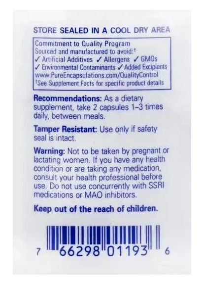 Триптофан (L-Tryptophan) 180 капсул Pure Encapsulations (361116433)