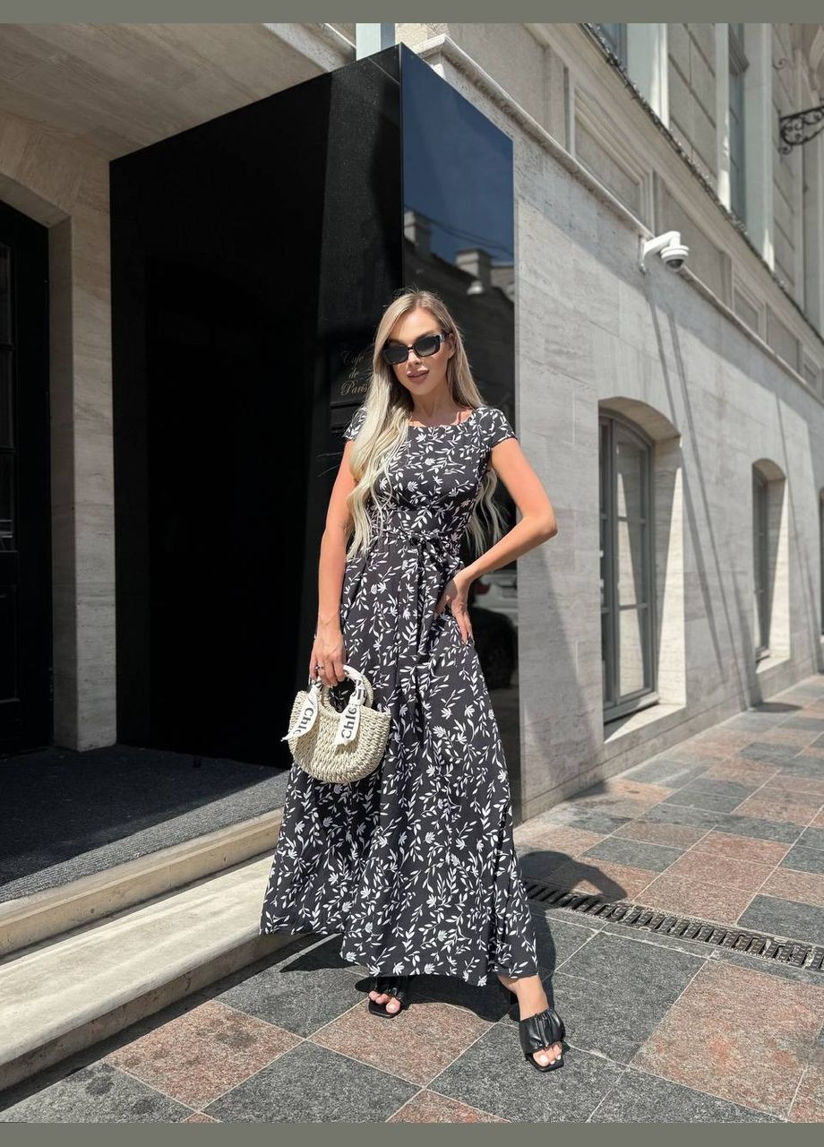 Чорна святковий, повсякденний, кежуал, вечірня жіноча сукня Україна з квітковим принтом