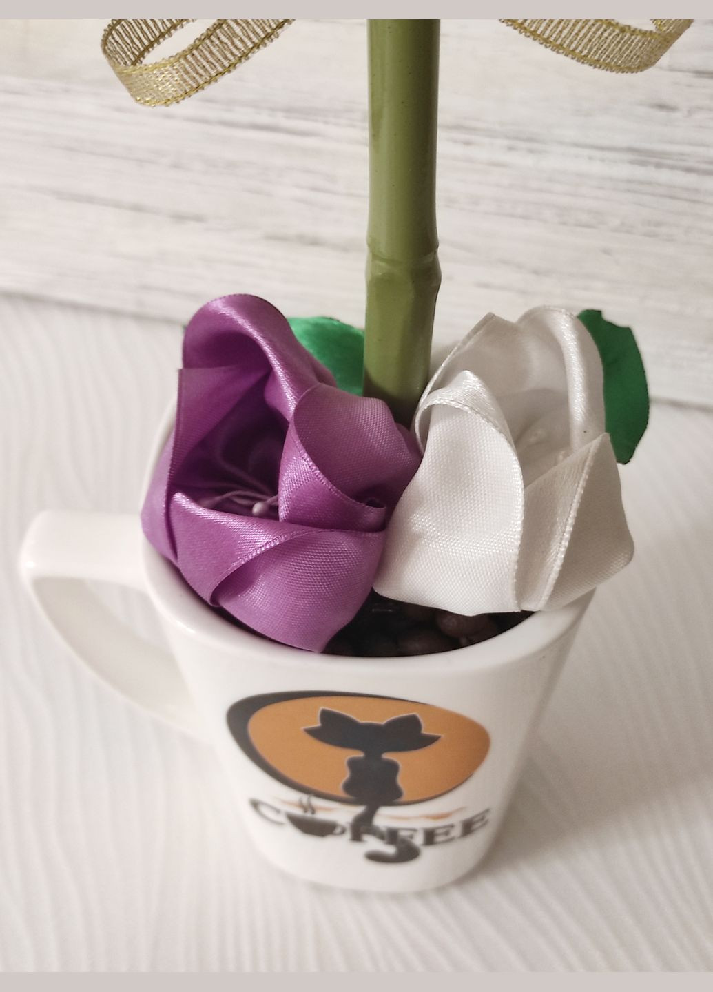 Сувенір статуетка Топіарій (дерево щастя) з кави і атласними стрічками ручна робота хенд мейд подарунок SuvenirPodarokZP (307167363)