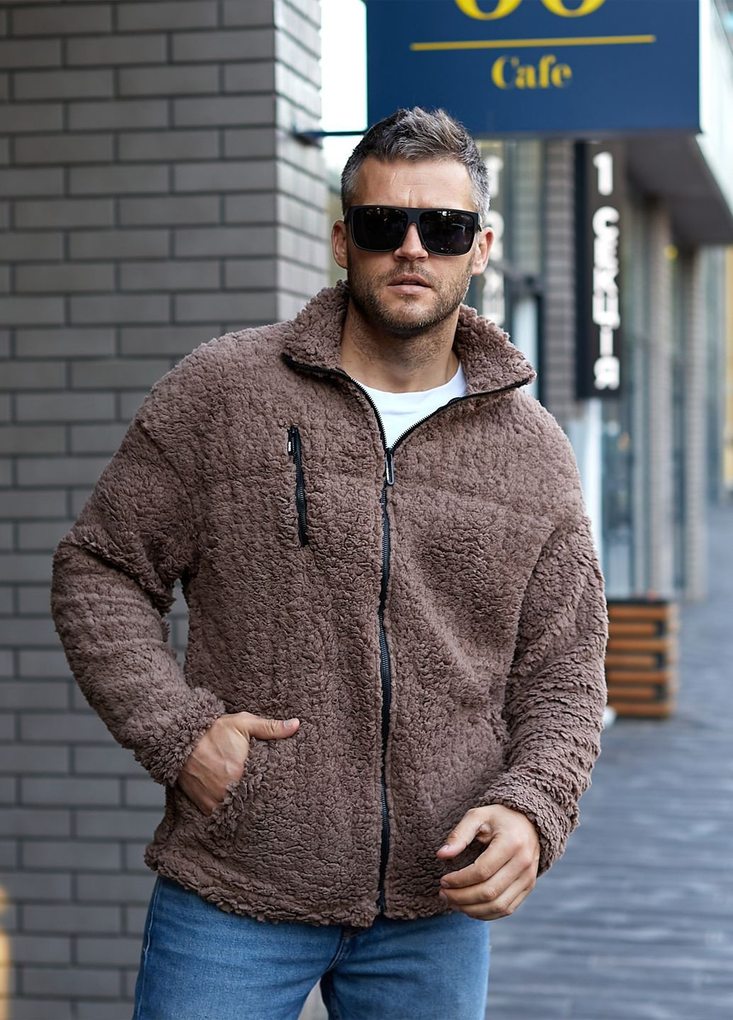 Темно-бежева демісезонна демісезонна куртка тедді No Brand