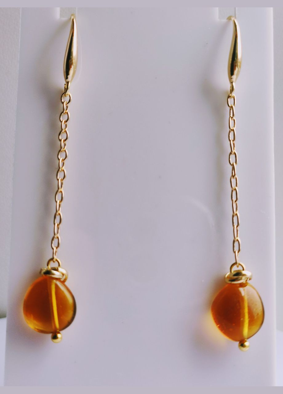 Сережки 2672 з натурального бурштину Медовий відтінок MINOV (311310514)