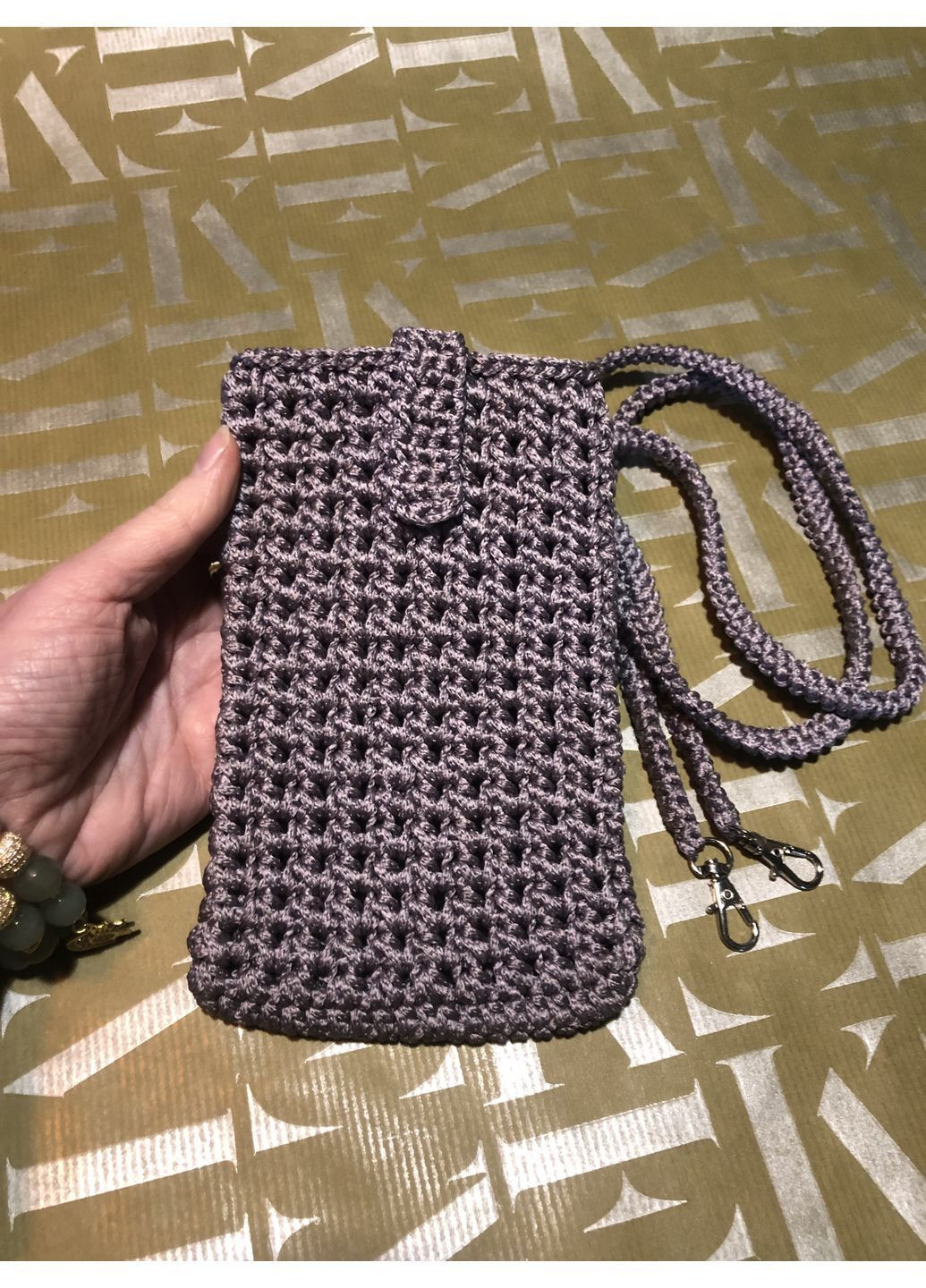 Міні сумочка-чохол для телефону сірий 10,5х17,5 см, чохол для телефону в'язаний No Brand (367853886)