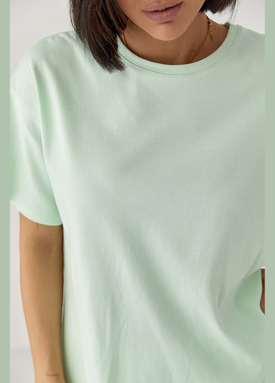 Однотонна футболка з розрізами – м'ятний колір Lurex - (330988949)