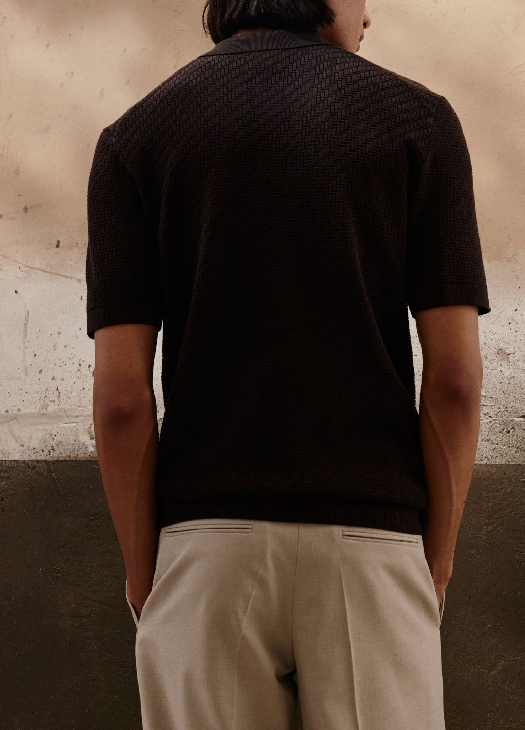 Темно-коричневая футболка-поло для мужчин H&M однотонная