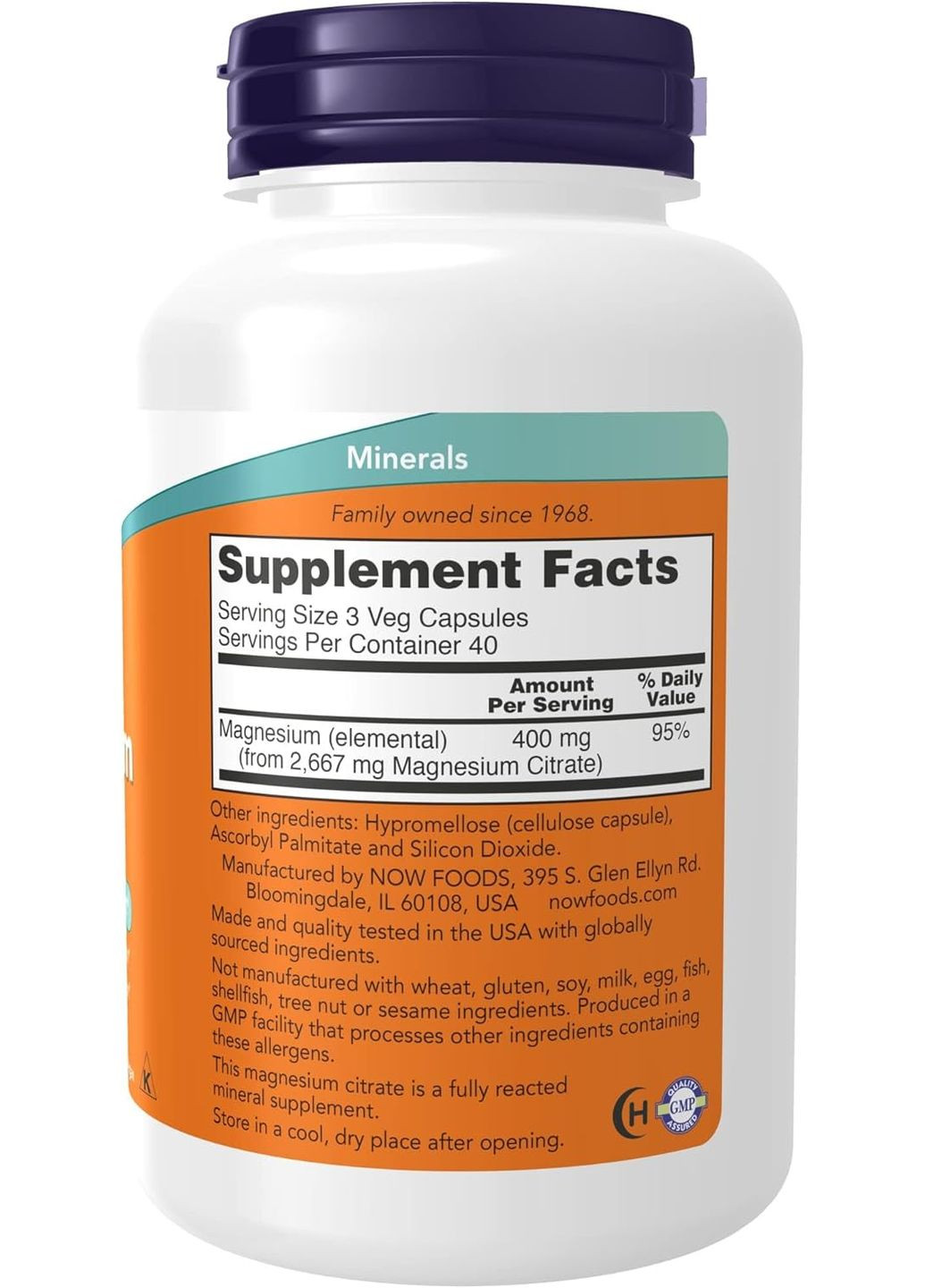 Цитрат магния Foods Magnesium Citrate 400 мг 120 капсул Now (317232922)