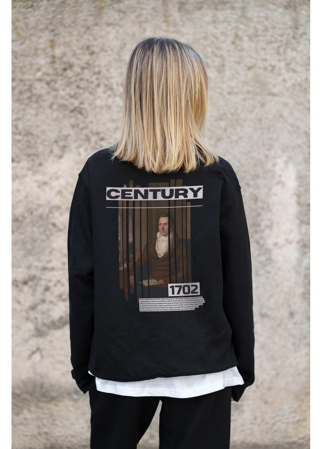 Черный женский утепленный оверсайз свитшот на флисе с принтом century Without однотонный без декора (361680364)