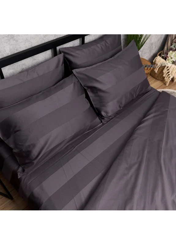Комплект постільної білизни Satin Stripe Полуторний 143х210 наволочки 2х70х70 (MS-820016922) Moon&Star Dark Graphite (400230531)