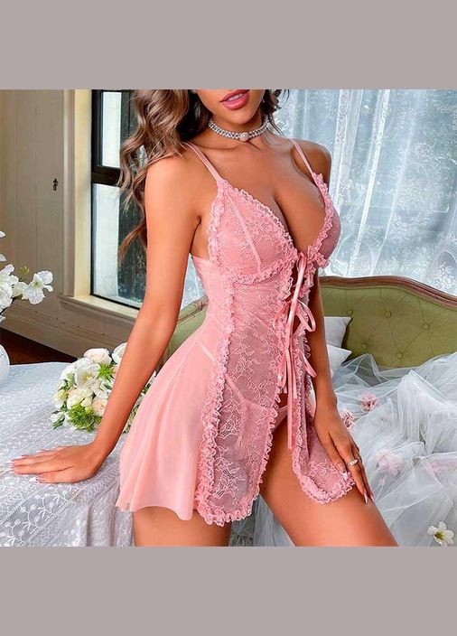 Красивый женский соблазнительный пеньюар розовый размер розового цвета. короткий секс пеньюар с трусиками для сна China
