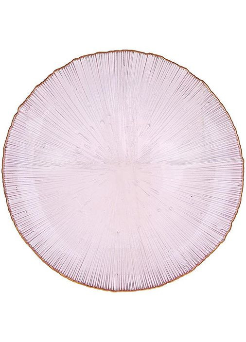 Тарелка обеденная стеклянная "Fleur" Ø33см, розовая с золотой каймой BonaDi (372171573)