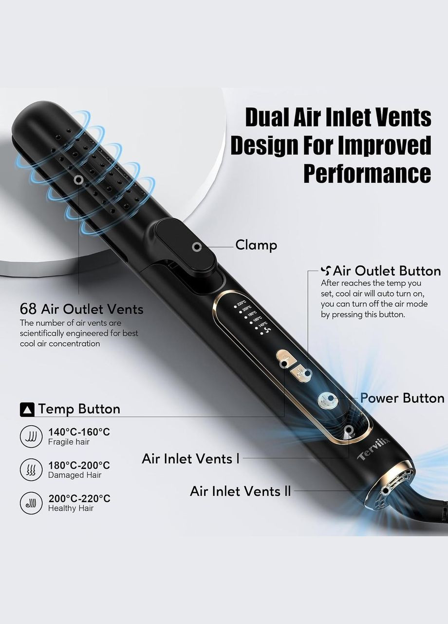 Стайлер Terviiix Airflow 360° для укладки волос выпрямитель плойка с охлаждением керамическим покрытием черный No Brand (338193354)