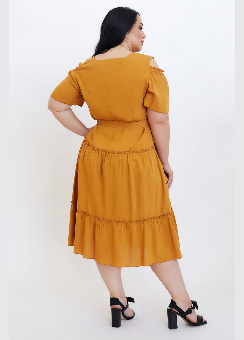 Горчичное повседневный платье полуприлегающего силуэта из тонкой костюмной ткани all posa (ap100688p) A'll Posa