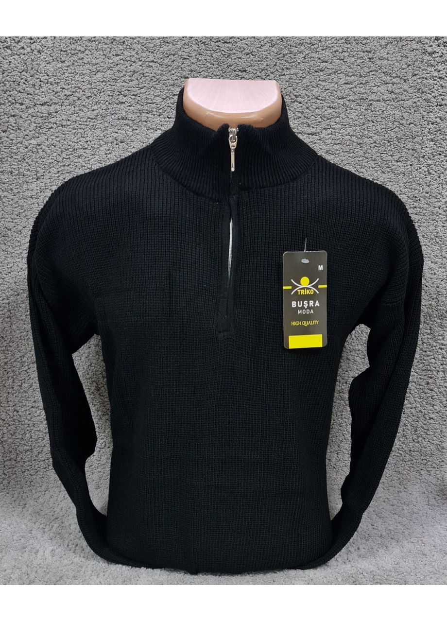 Светр чоловічий теплий на блискавці комір-стійка чорний Triko (366978558)