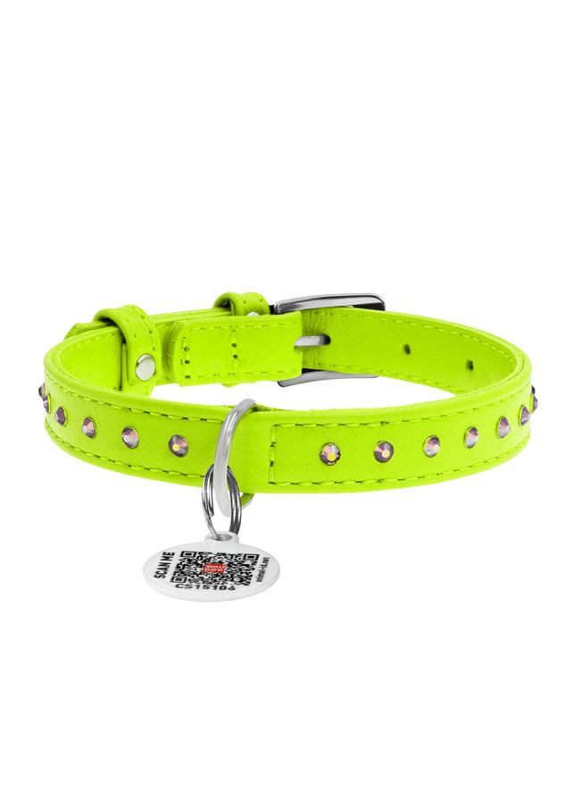 Ошейник для собак кожаный WAUDOG Glamour с QR паспортом, с клеевыми стразами, Ш 12 мм, Дл 21-29 см салатовый No Brand (363199278)