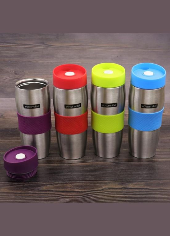 Термокружка 380 мл з нержавіючої сталі з силіконовим кільцем (кольори mix) Kamille (303210735)