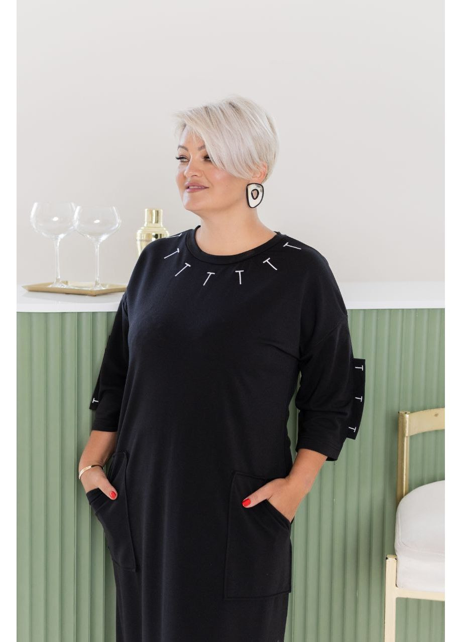 Черное праздничный, повседневный, деловое, кэжуал женское платье больших размеров Style Point однотонное