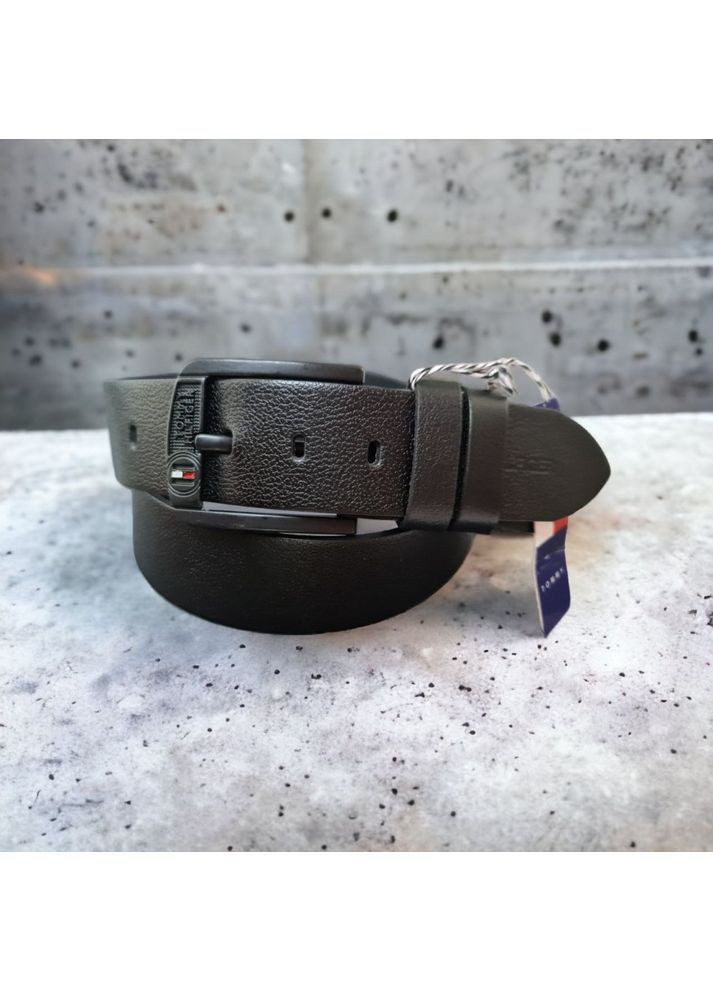 Шкіряний чоловічий ремінь для джинсів чорна пряжка No Brand (369002532)