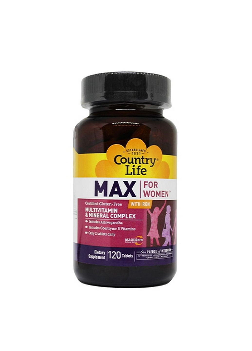 Витамины и минералы Max for Women With Iron, 120 таблеток Country Life (293478002)