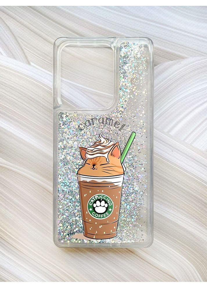 Чохол з плаваючими блискітками на Xiaomi Redmi 13C / Poco C65 Сріблястий Капучіно котик (принт 97) CASE CONTROL (360706440)