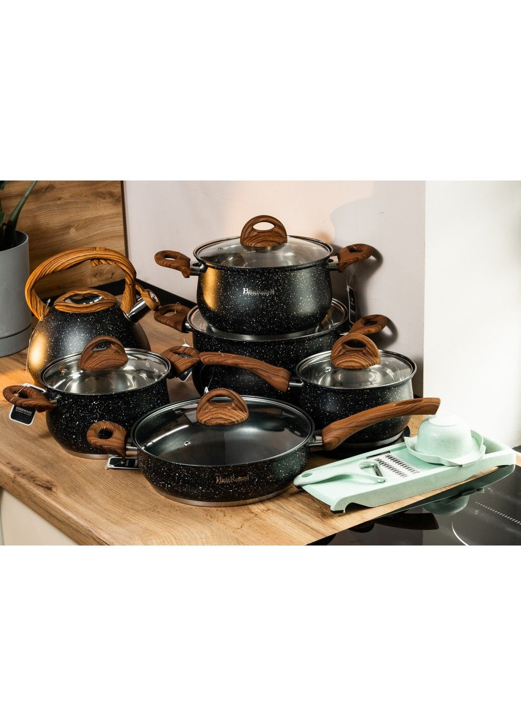 Великий набір кухонного посуду 10 предметів каструлі, сковорода, сотейник, чайник, тертка Haus Roland (340907770)