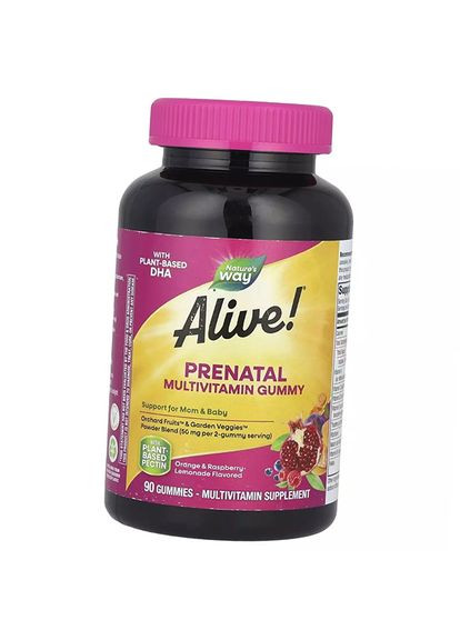 Мультивітаміни для вагітних із ДГК, Alive! Prenatal with Plant DHA, 90таб Апельсин-малина (36344142) Nature's Way (360620798)