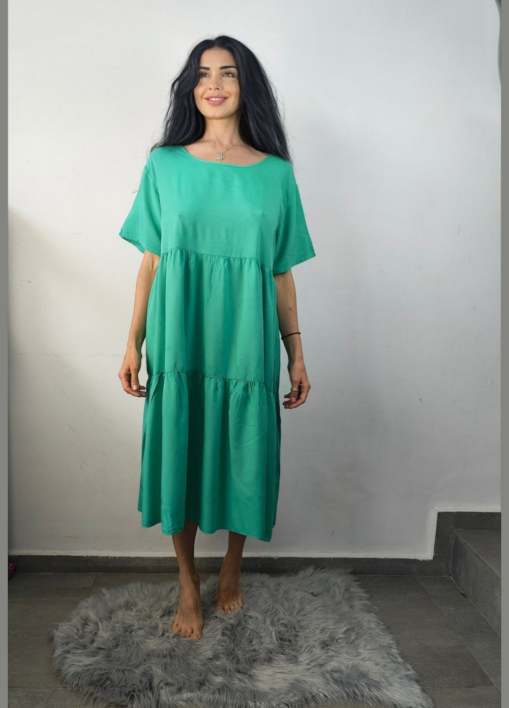 Зелена повсякденний яскрава жіноча сукня помаранчевого кольору Saimeiqi однотонна