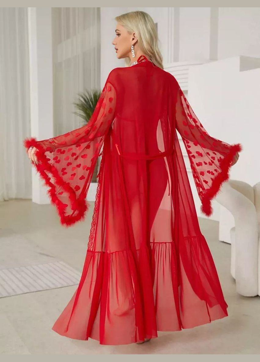 Халат длинный женский полупрозрачный рукава декорированы сердцами и мехом цвет черный No Brand Халат Valentino (322074240)