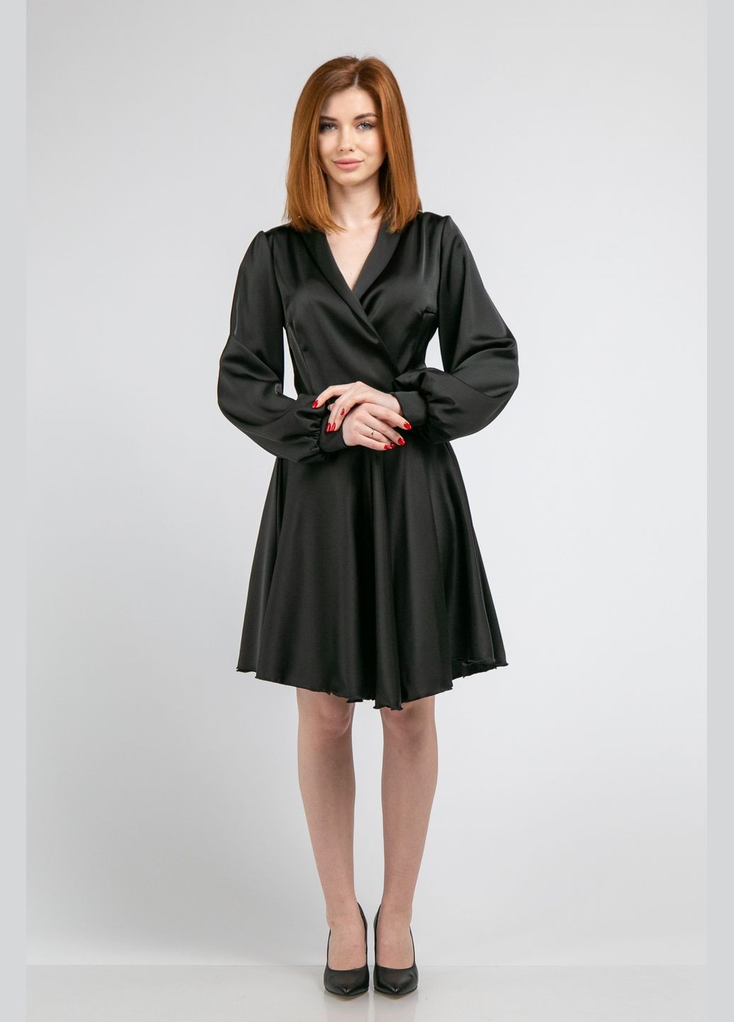 Черное праздничный, коктейльное, вечернее платье мини на запах one size CHICLY однотонное