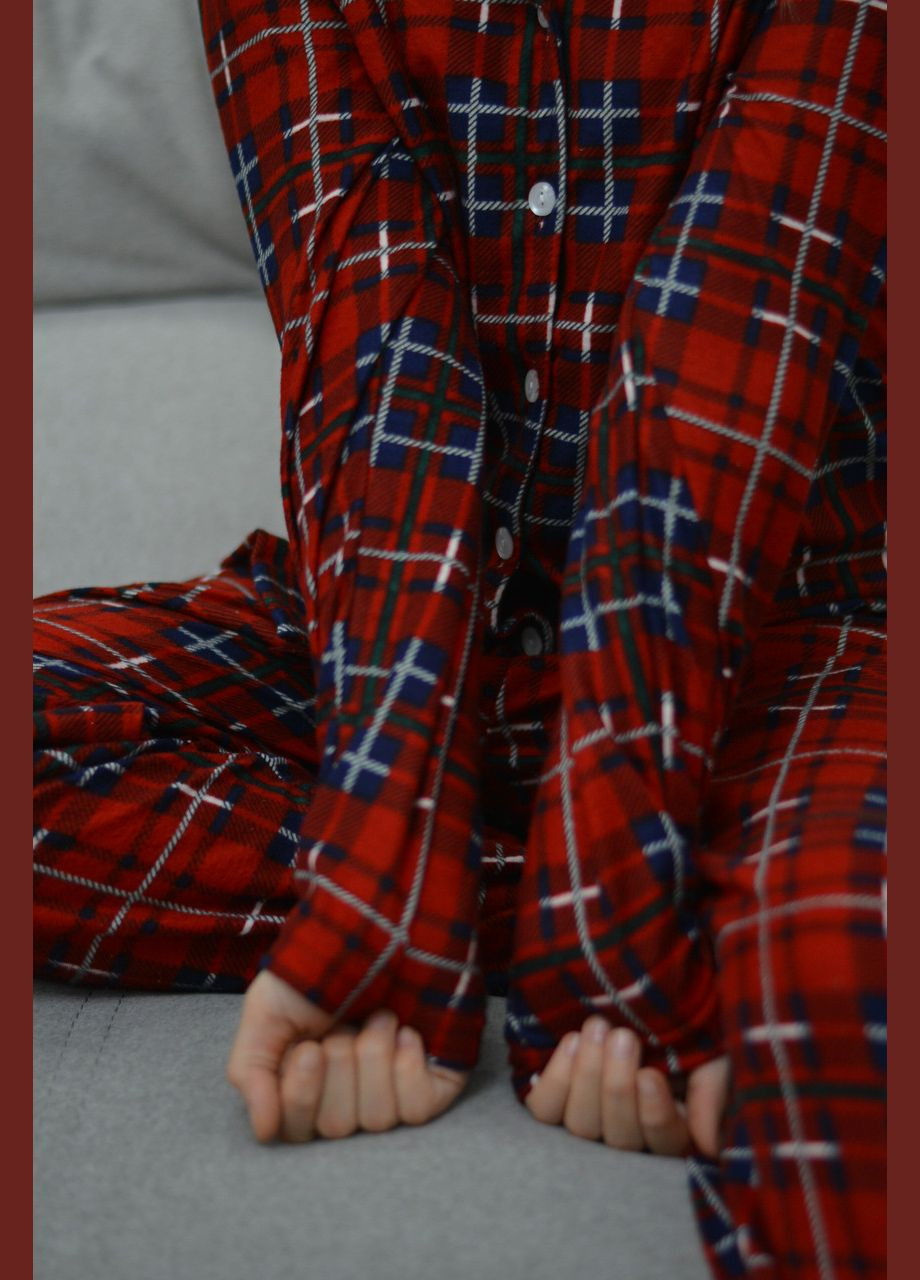 Красная зимняя детская пижама размери 134-158 для девочки на пуговицах флис (штаны и кофта) красная клетка кофта + брюки SNS