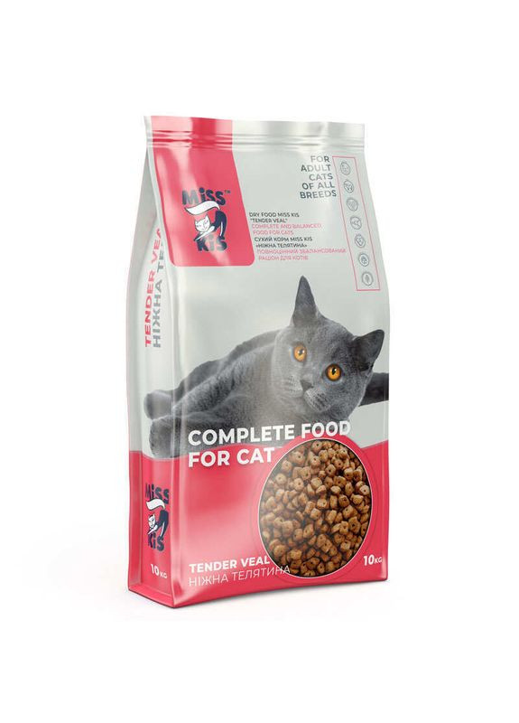 Tender Veal - Сухой полноценный корм с телятиной для взрослых кошек - 10 кг Miss Kis (352683295)