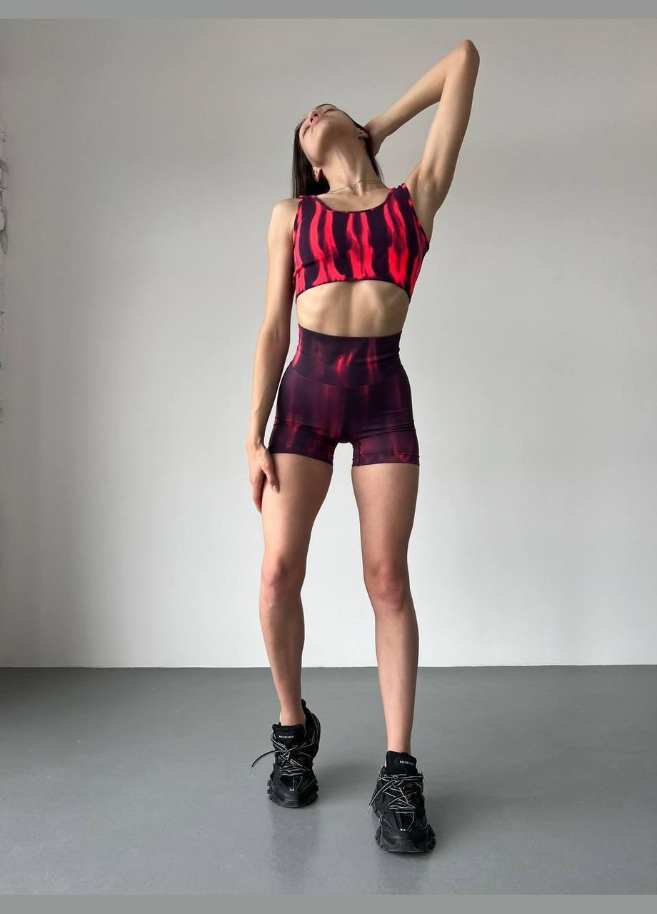 Спортивний костюм «північне сяйво» (топ та шорти) червоний з чорним, розмір S Trends (330756966)