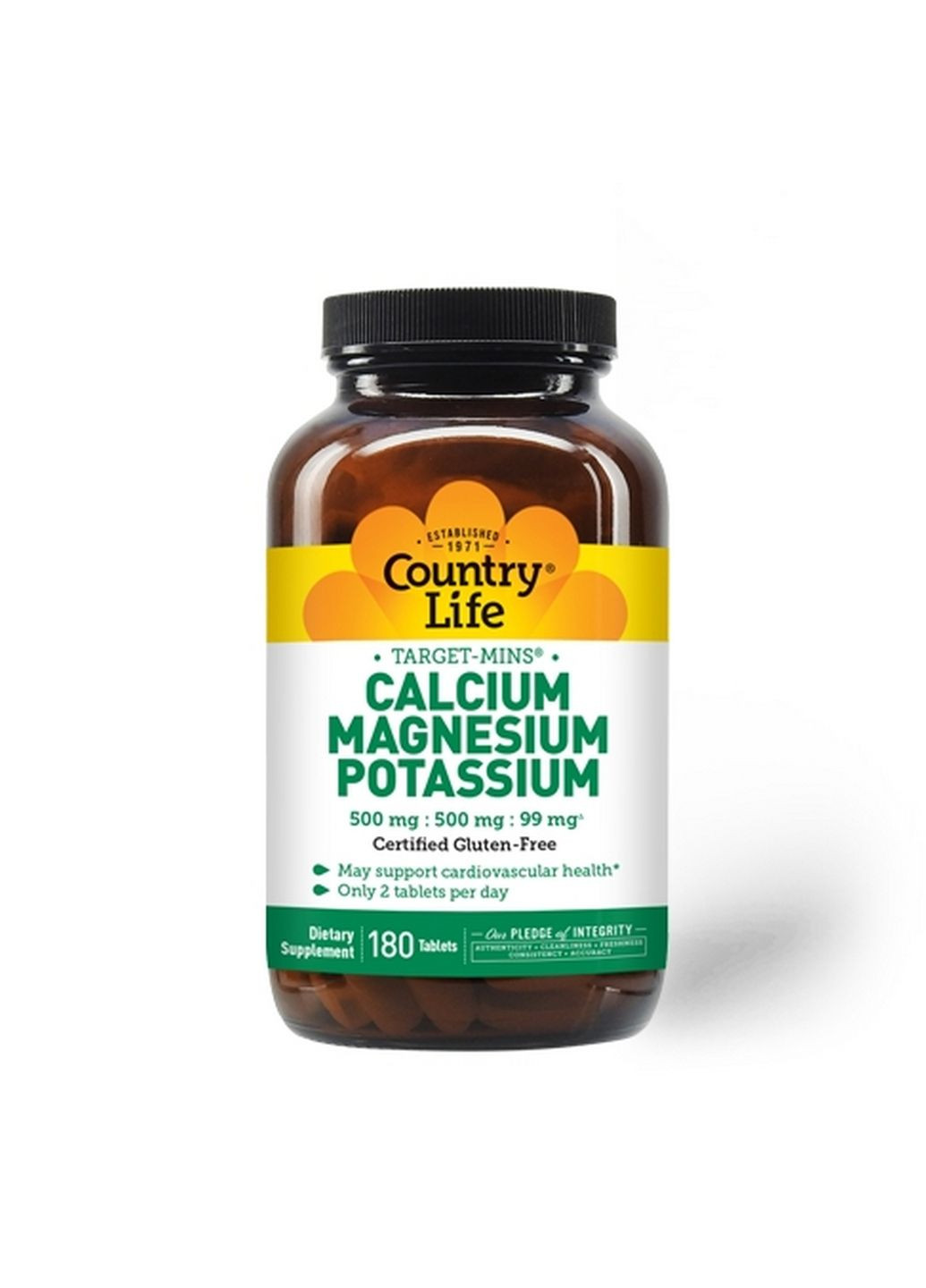 Вітаміни та мінерали Target-Mins Calcium Magnesium Potassium, 180 таблеток Country Life (293338156)