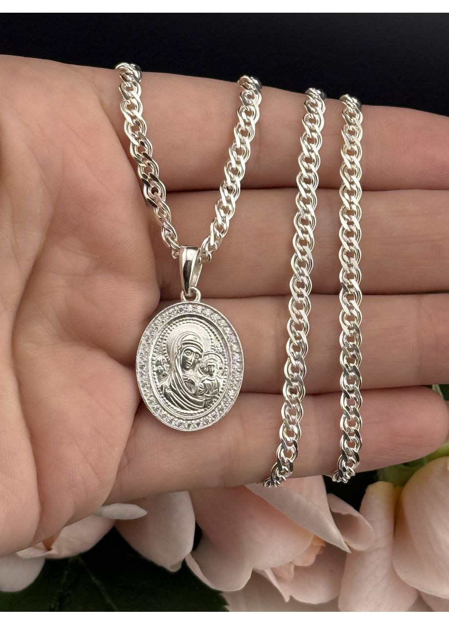 Комплект релігійний жіночий "Іконка з ланцюжком" з камінням цирконію Харків Ланцюг (370188134)