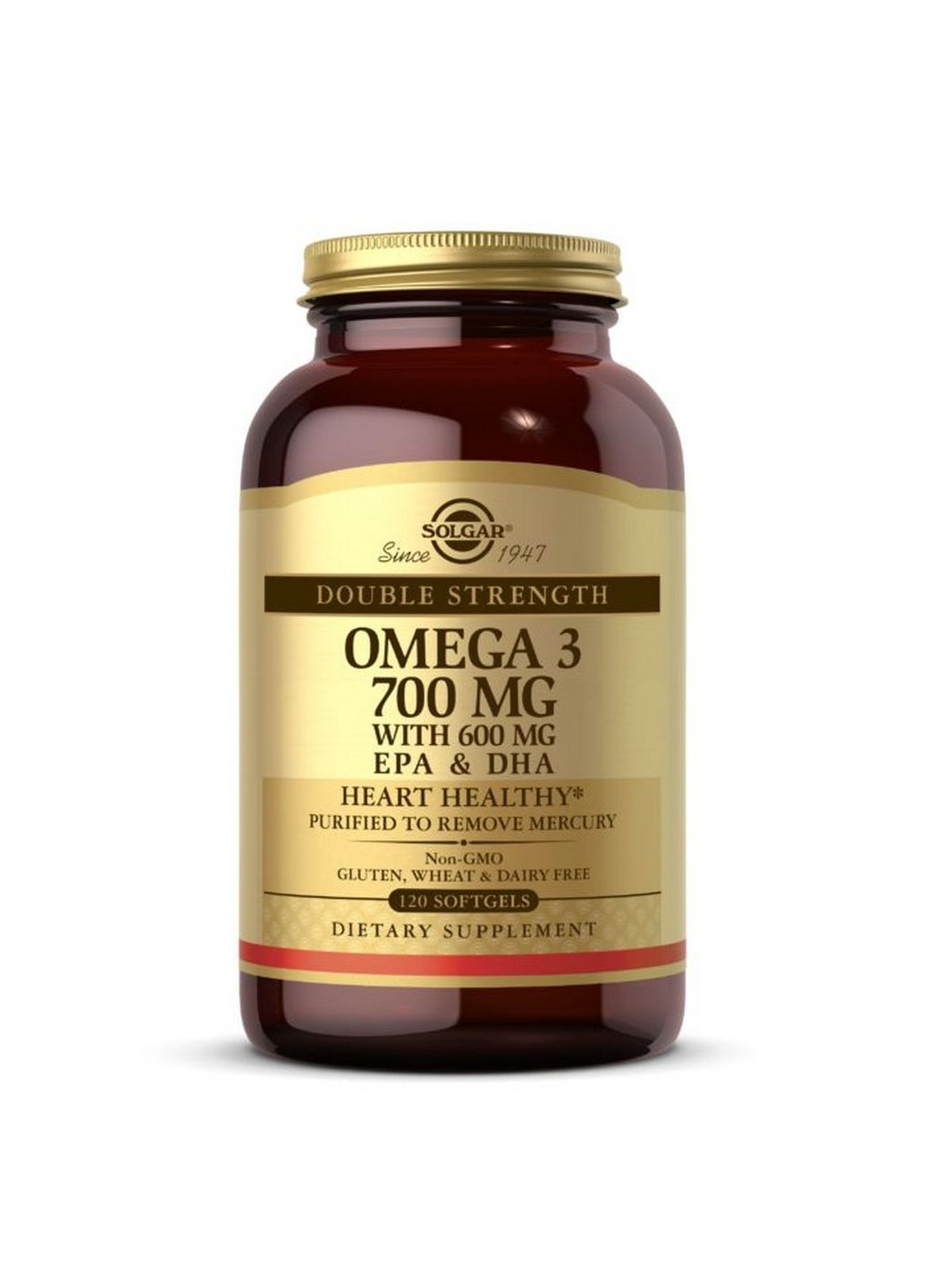 Жирные кислоты Double Strength Omega 3 700 mg, 120 капсул Solgar (293343020)