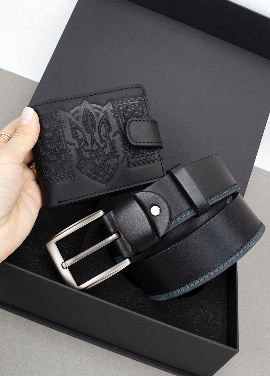 Подарочный мужской набор 2501 (кошелек и ремень) черный в коробке HandyCover (314799993)