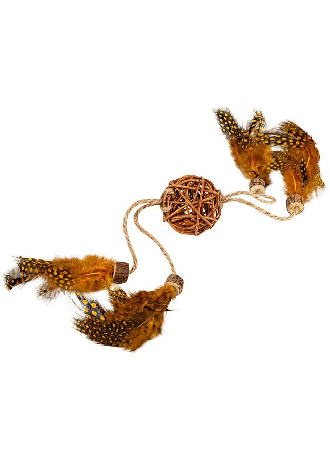 Игрушка для котов WAUCAT Fun Natural Плетеный мячик с перьями, дерево, перо, джутовая веревка, 40 см No Brand (363201551)