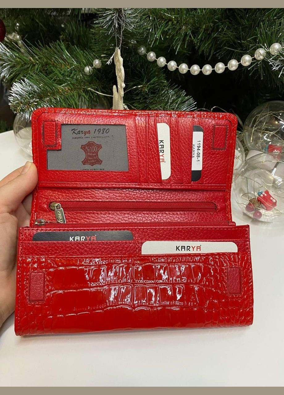 Гаманець жіночий Туреччина червоний крокодилячий принт натуральна шкіра на магнитах Karya (341322773)