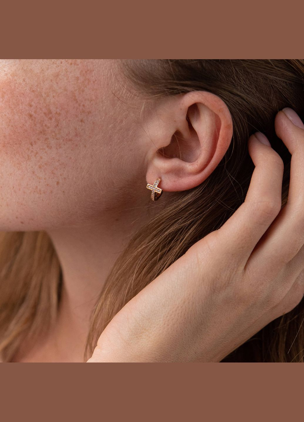 Золотые серьги - кольца Крестики с фианитами с07959 Oniks (264024581)