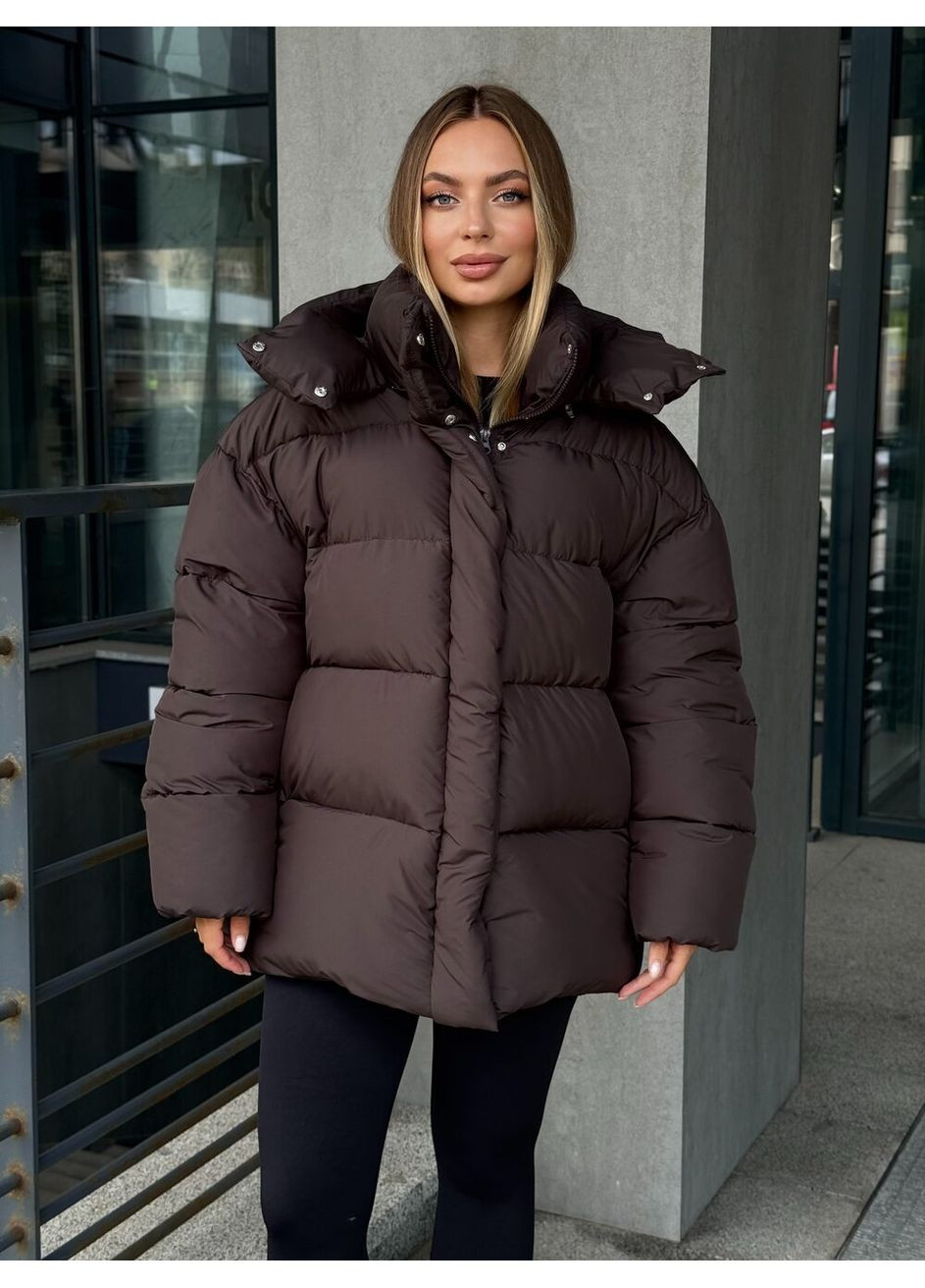 Коричневая зимняя теплый женский пуховик рей MioRichi