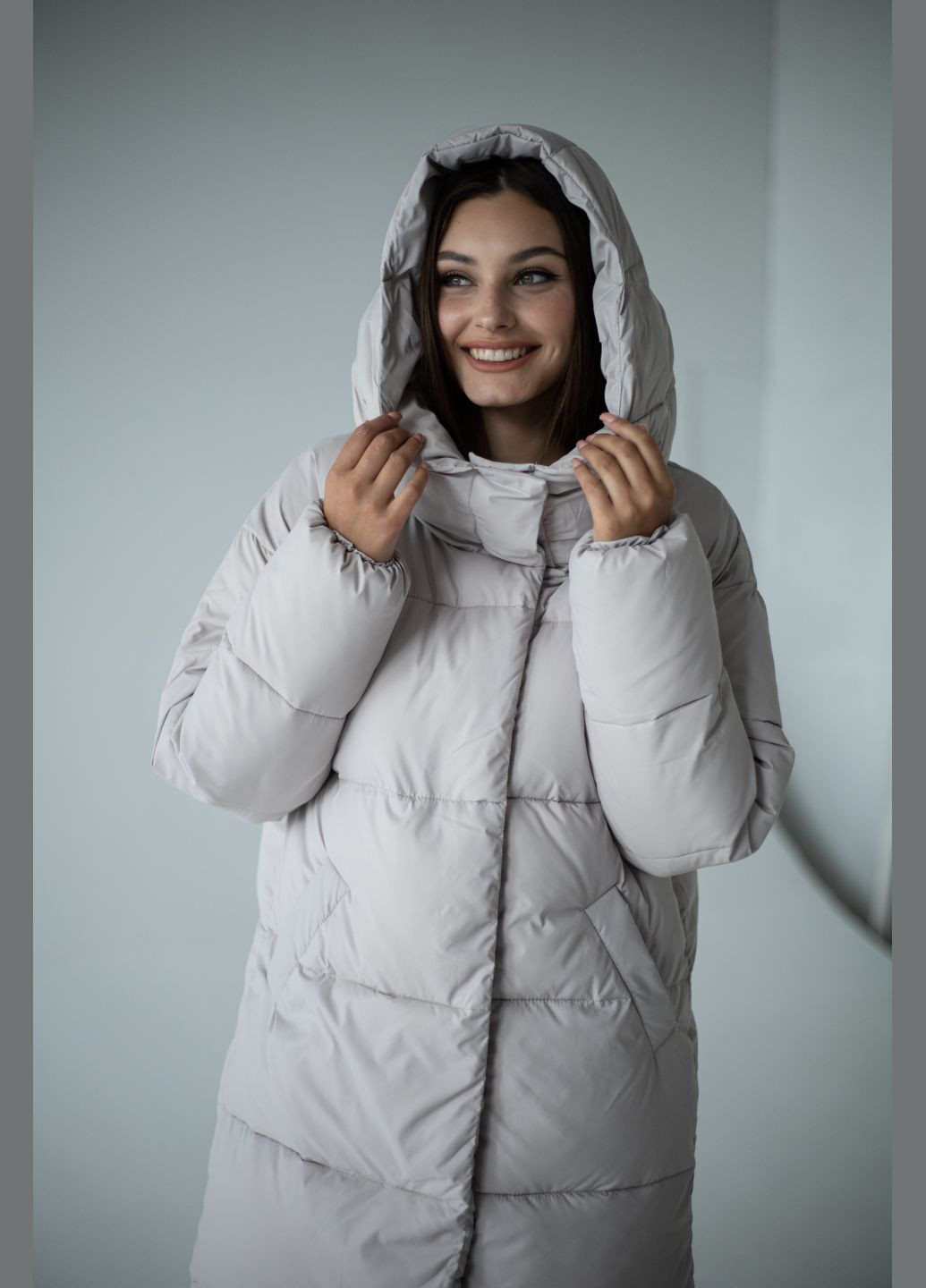 Бежева зимня пуховик довгий зимовий жіночий SK