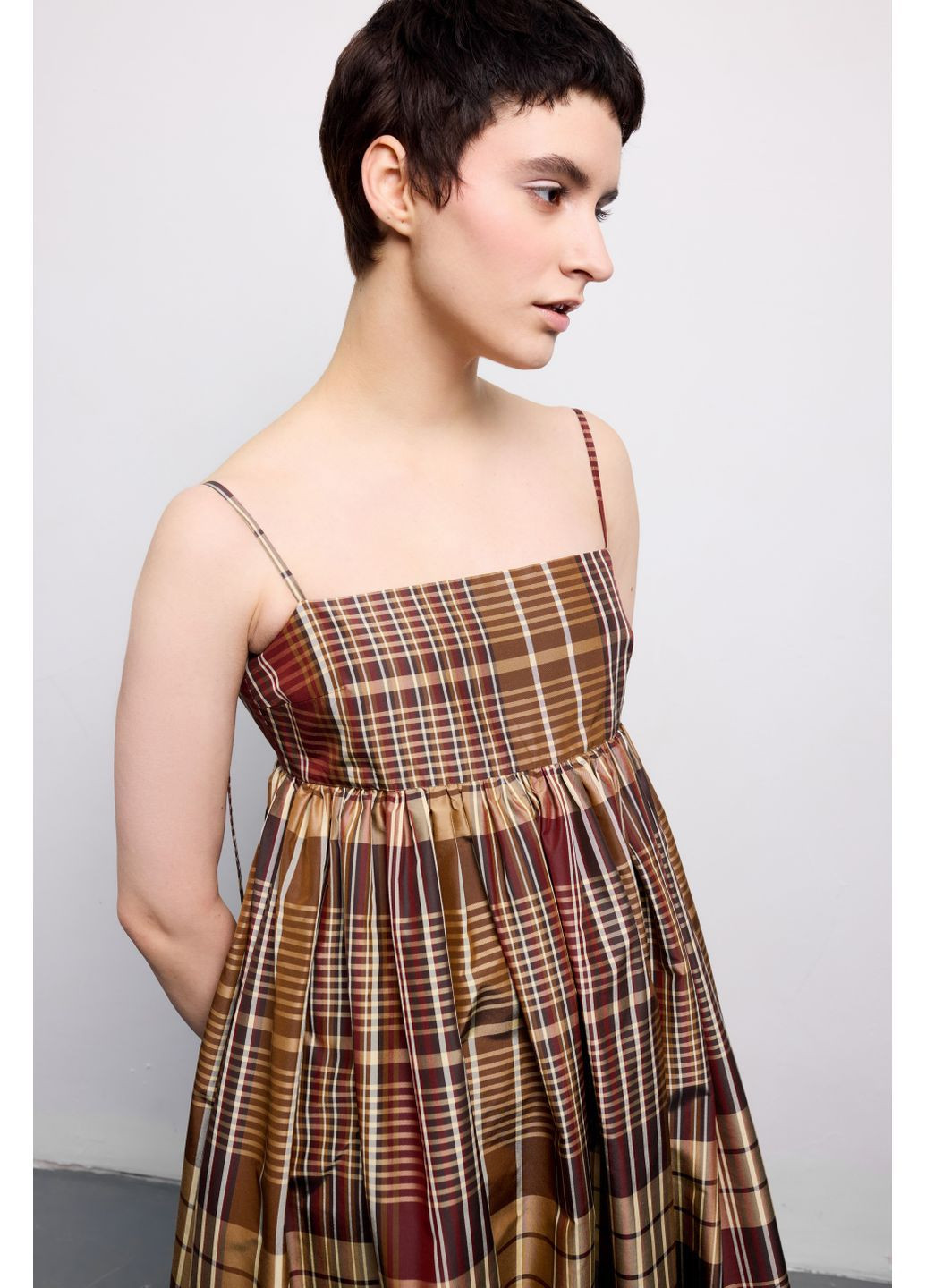 женский сарафан длинный клетчатый с шелком TAYU