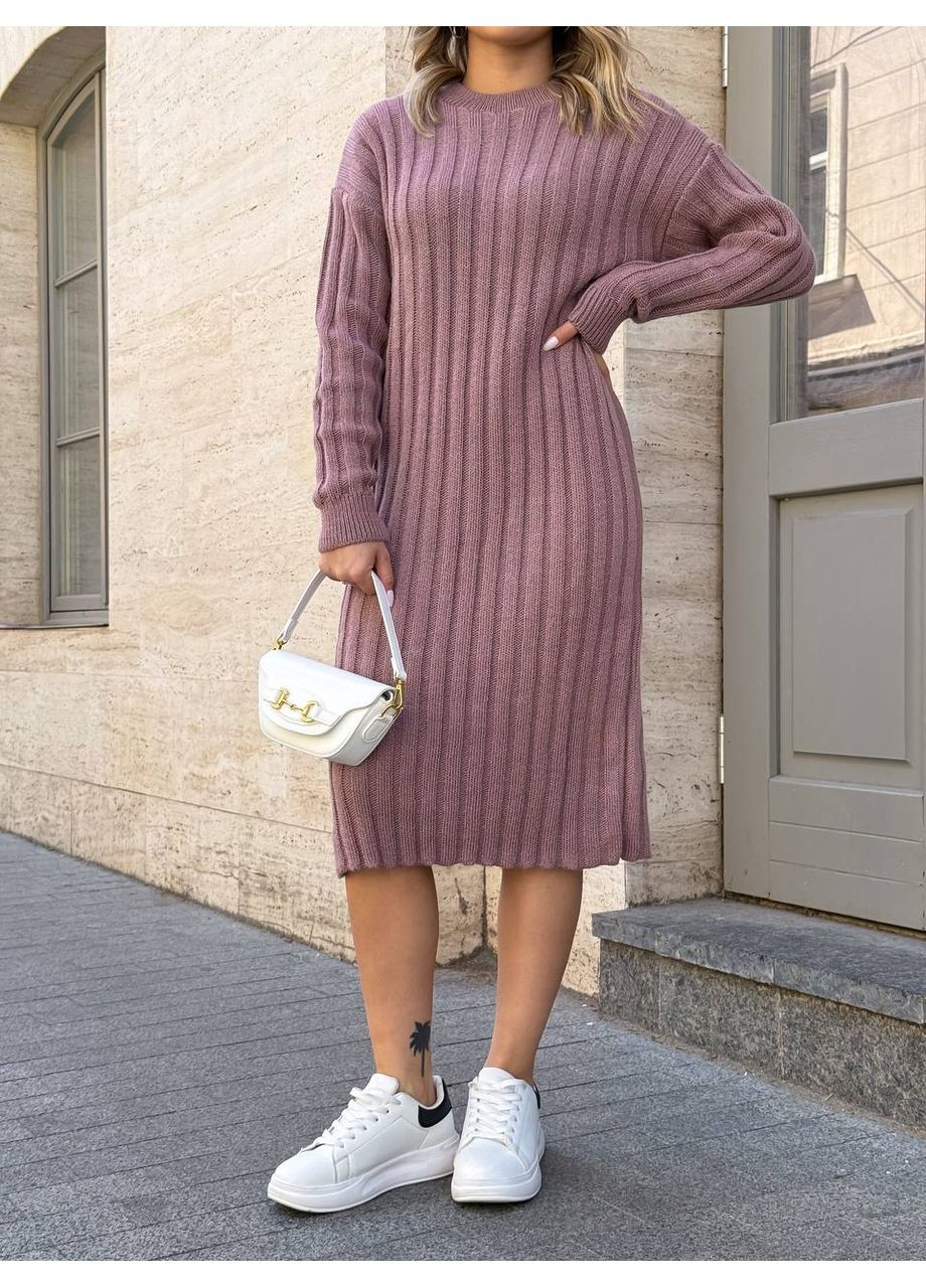 Пудрова жіноча тепла вязана шерстяна сукня інтер вязка резинка до коліна пудра You Best