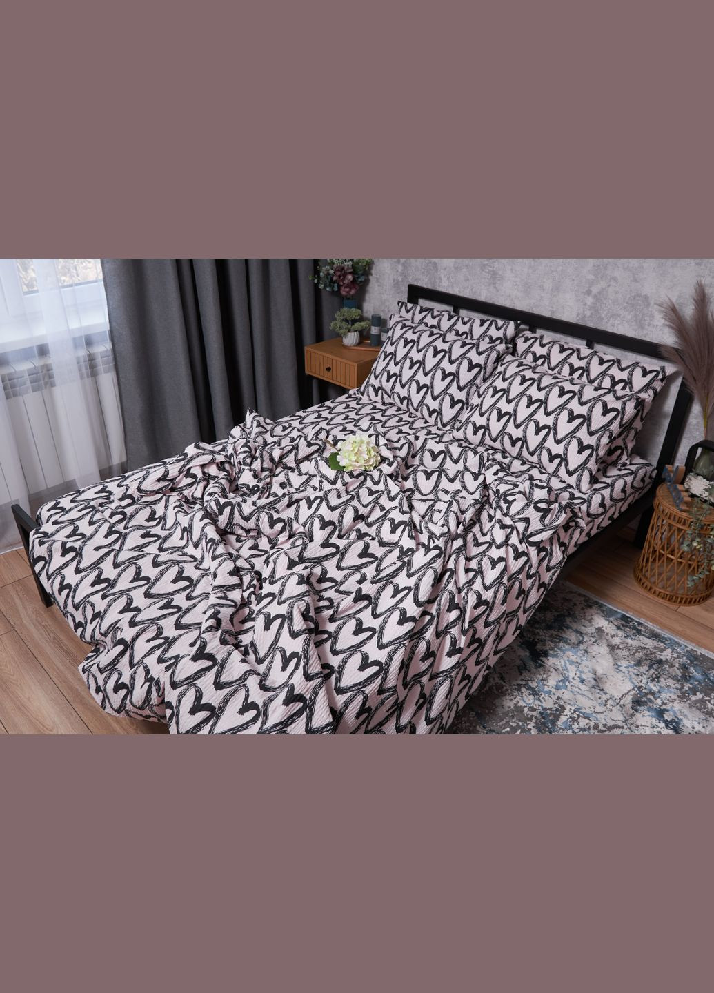 Комплект постільної білизни Жатка «» сімейний 143х210х2 наволочки 2х70х70 (MS-820001940) Moon&Star Pink Love (285717540)