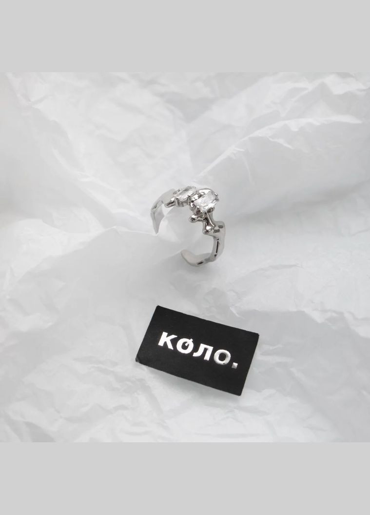 Кольцо Зазеркалье серебристая асимметричный гранж дизайн с двумя кристалликами регулируемое винтаж эстетика киберпанк y2k тренд No Brand (321970927)