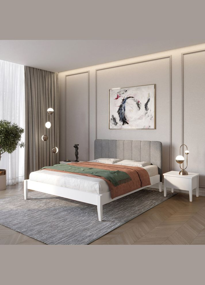 Односпальне дерев'яне ліжко Лондон ДК (RAL9003)/Аляска 93 (Сірий) Б1 80х190 см (MBG-6881) Mebigrand (366087532)